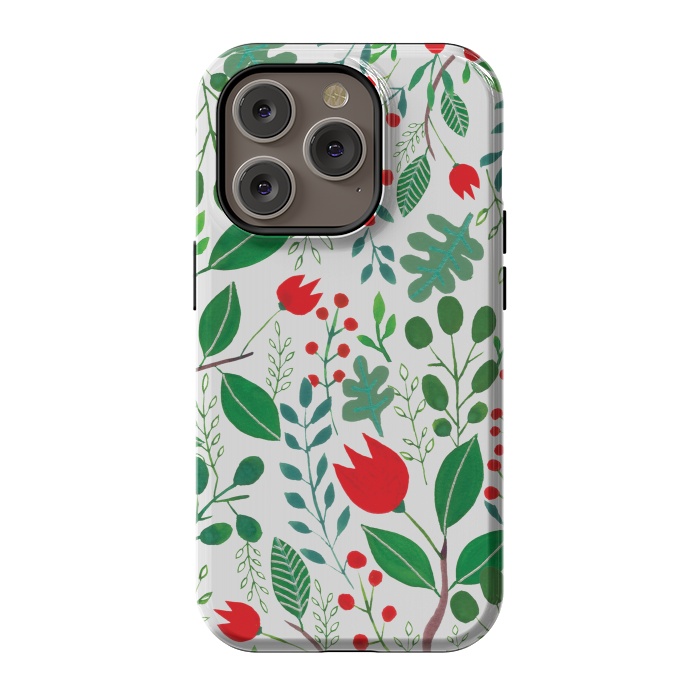 iPhone 14 Pro StrongFit Christmas Floral White by Hanny Agustine