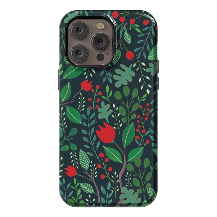 iPhone 14 Pro max StrongFit Christmas Floral 2 Black by Hanny Agustine