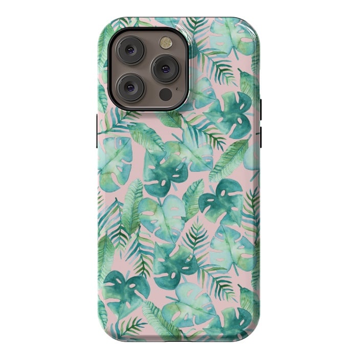 iPhone 14 Pro max StrongFit Cyan Tropical Jungle on Pink by Tangerine-Tane
