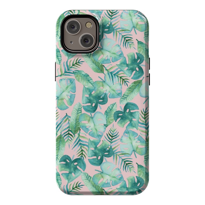 iPhone 14 Plus StrongFit Cyan Tropical Jungle on Pink by Tangerine-Tane
