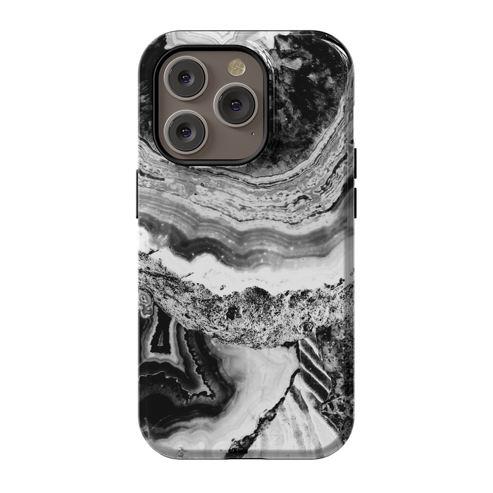 iPhone 14 Pro StrongFit Black and white geode marble art by Oana 