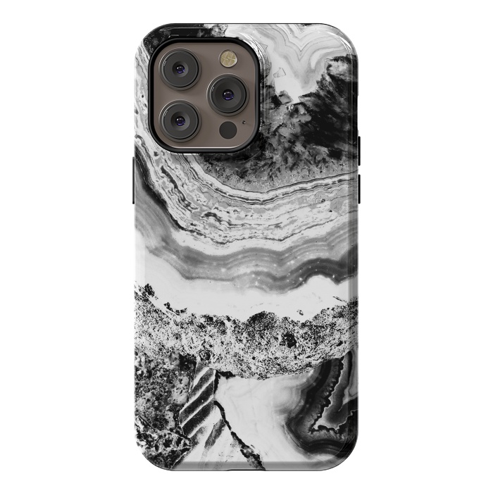 iPhone 14 Pro max StrongFit Black and white geode marble art by Oana 