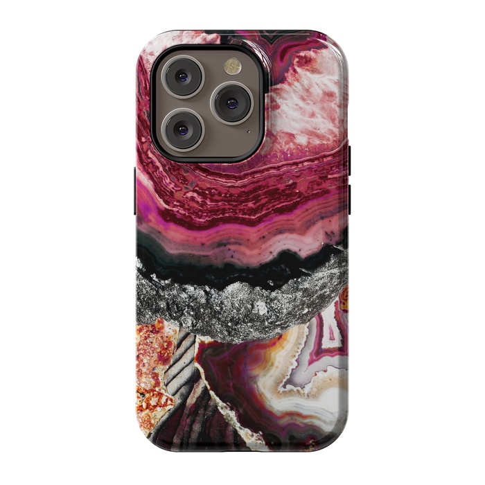 iPhone 14 Pro StrongFit Vibrant pink gold agate geode stones by Oana 