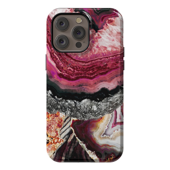 iPhone 14 Pro max StrongFit Vibrant pink gold agate geode stones by Oana 