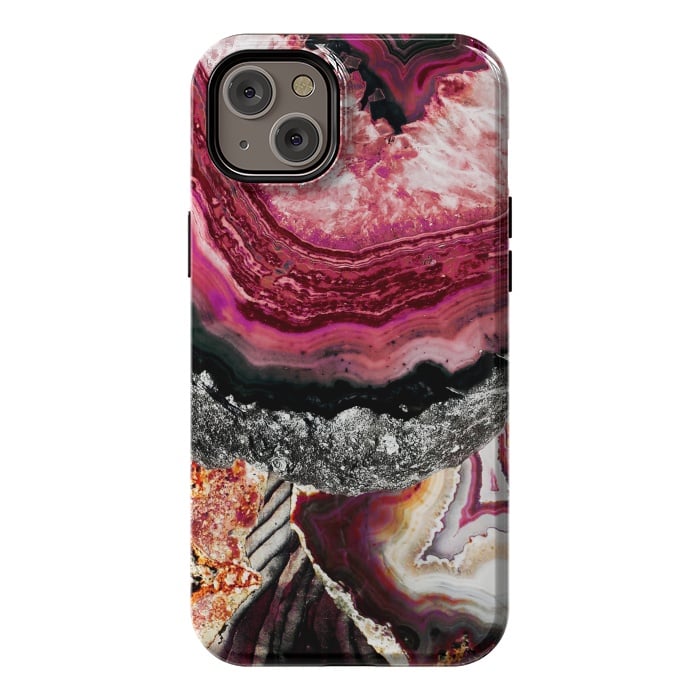 iPhone 14 Plus StrongFit Vibrant pink gold agate geode stones by Oana 