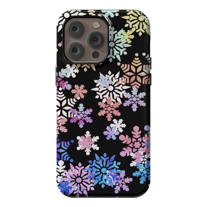 iPhone 14 Pro max StrongFit Rainbow colourful snowflakes Christmas pattern by Oana 