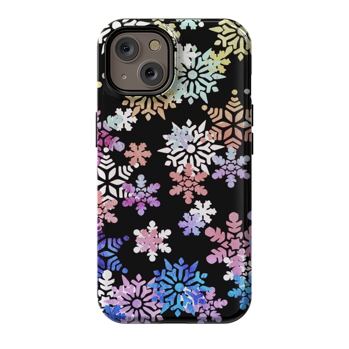 iPhone 14 StrongFit Rainbow colourful snowflakes Christmas pattern by Oana 