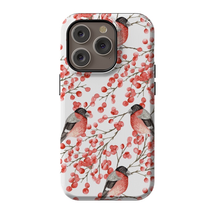 iPhone 14 Pro StrongFit Bullfinch and berries by Julia Badeeva