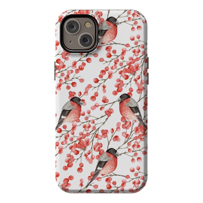 iPhone 14 Plus StrongFit Bullfinch and berries by Julia Badeeva