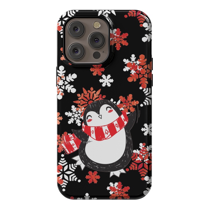 iPhone 14 Pro max StrongFit Cute penguin and winter snowflakes Jolly Christmas illustration by Oana 