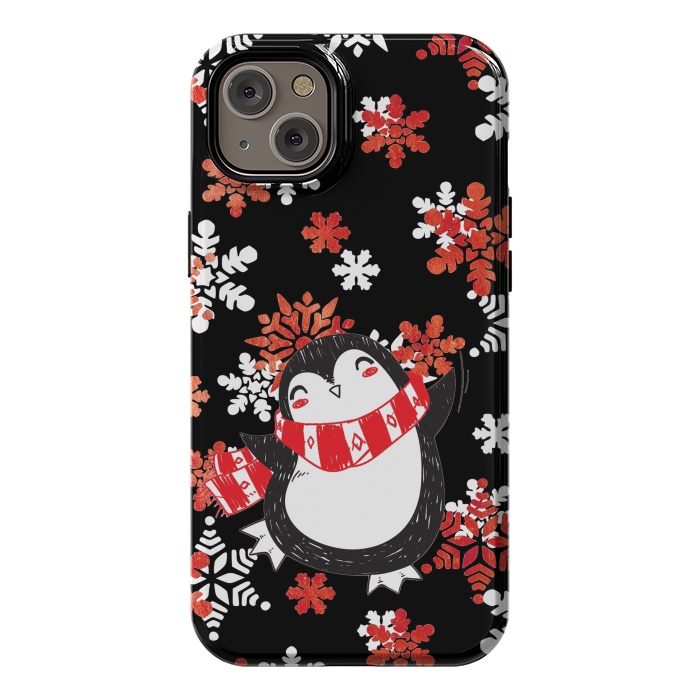 iPhone 14 Plus StrongFit Cute penguin and winter snowflakes Jolly Christmas illustration by Oana 