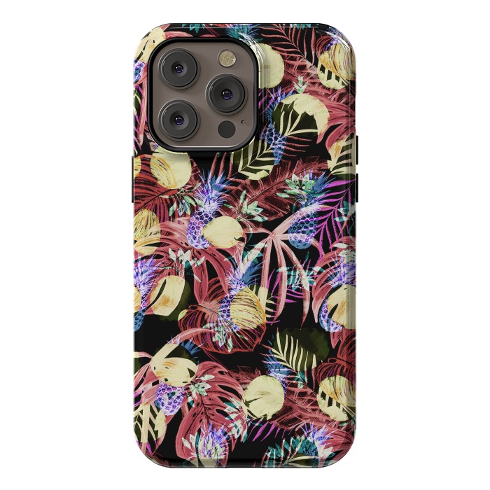 iPhone 14 Pro max StrongFit Colourful painted tropical leaves and pineapples by Oana 