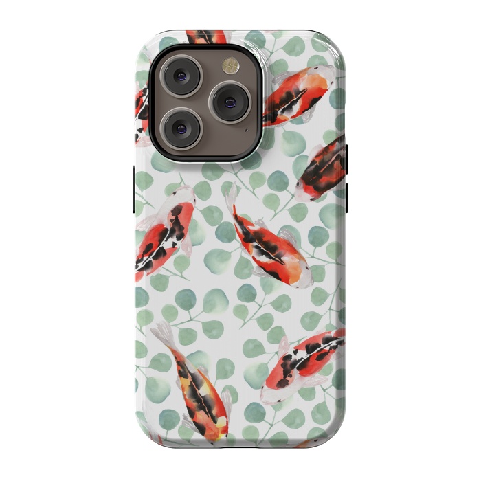 iPhone 14 Pro StrongFit Koi fish. White pattern by Julia Badeeva