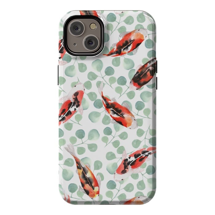 iPhone 14 Plus StrongFit Koi fish. White pattern by Julia Badeeva