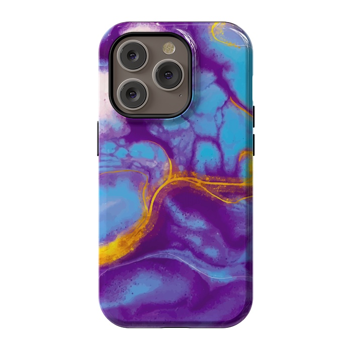 iPhone 14 Pro StrongFit blue purple gold marble by haroulita