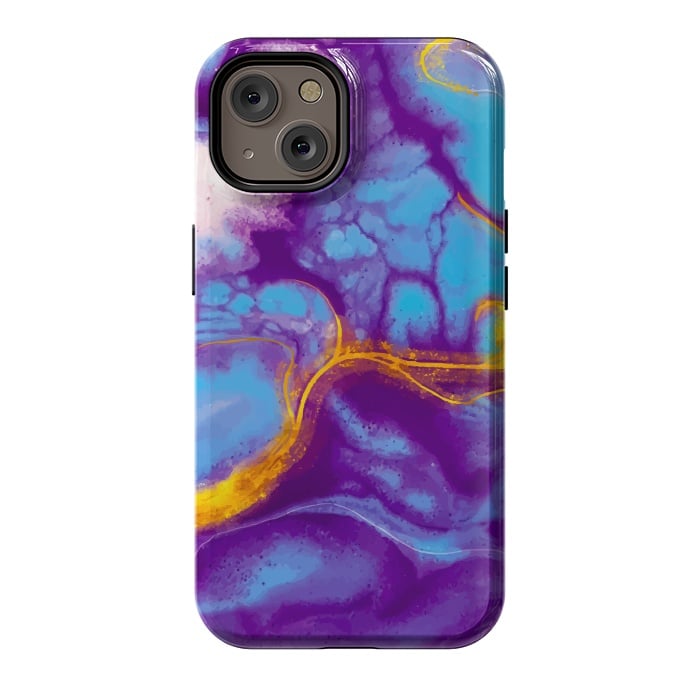 iPhone 14 StrongFit blue purple gold marble by haroulita