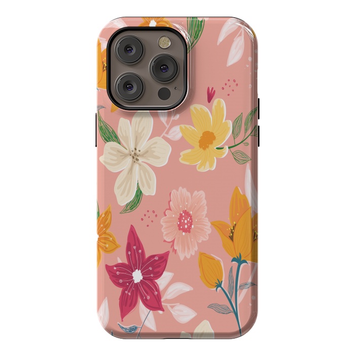 iPhone 14 Pro max StrongFit peach floral print by MALLIKA