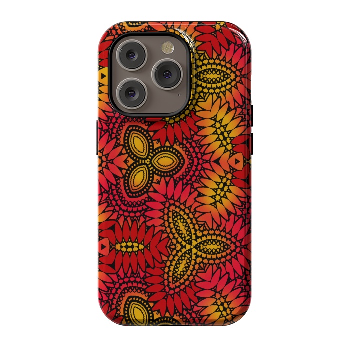 iPhone 14 Pro StrongFit Mandala style red and yellow decorative design by Josie