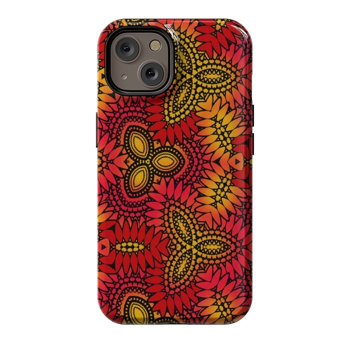 iPhone 14 StrongFit Mandala style red and yellow decorative design by Josie