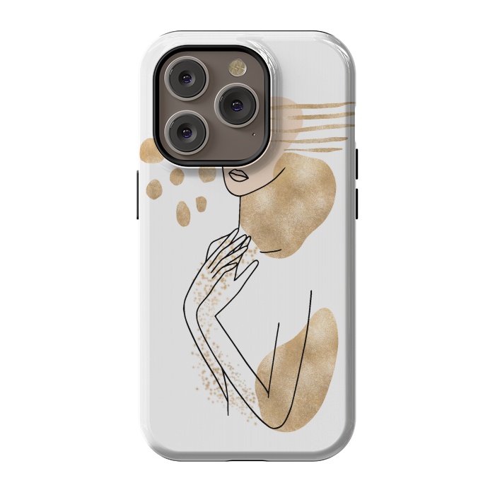 iPhone 14 Pro StrongFit Modern Lineart Girl With Gold Shapes by DaDo ART