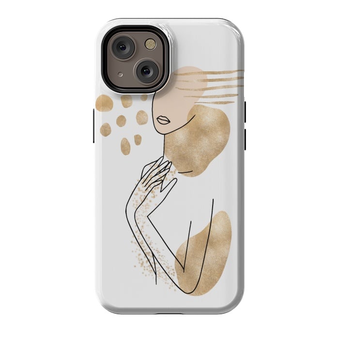 iPhone 14 StrongFit Modern Lineart Girl With Gold Shapes by DaDo ART