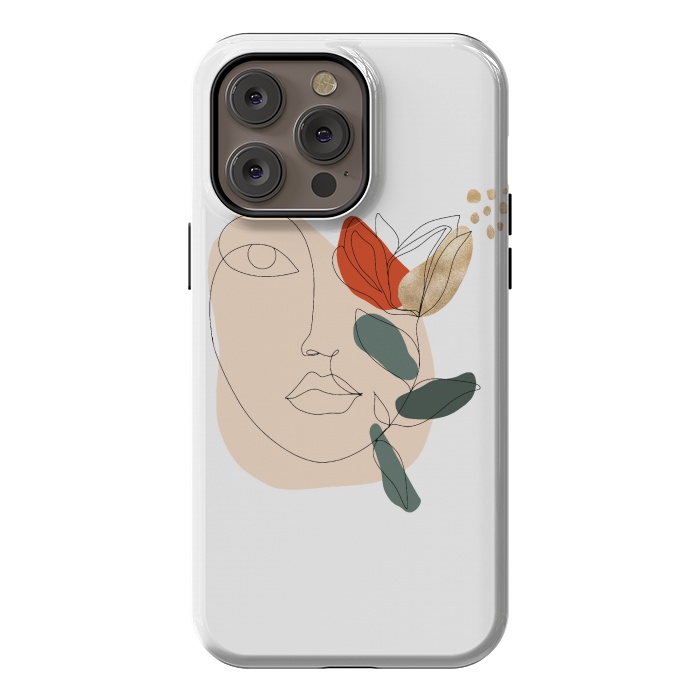 iPhone 14 Pro max StrongFit Lineart Face Floral  by DaDo ART
