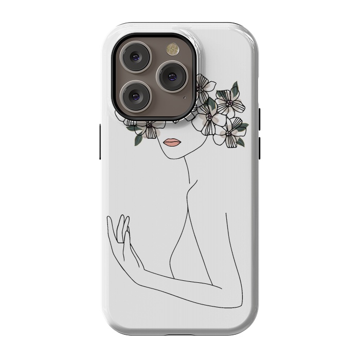 iPhone 14 Pro StrongFit Lineart - Nymph Girl Floral by DaDo ART