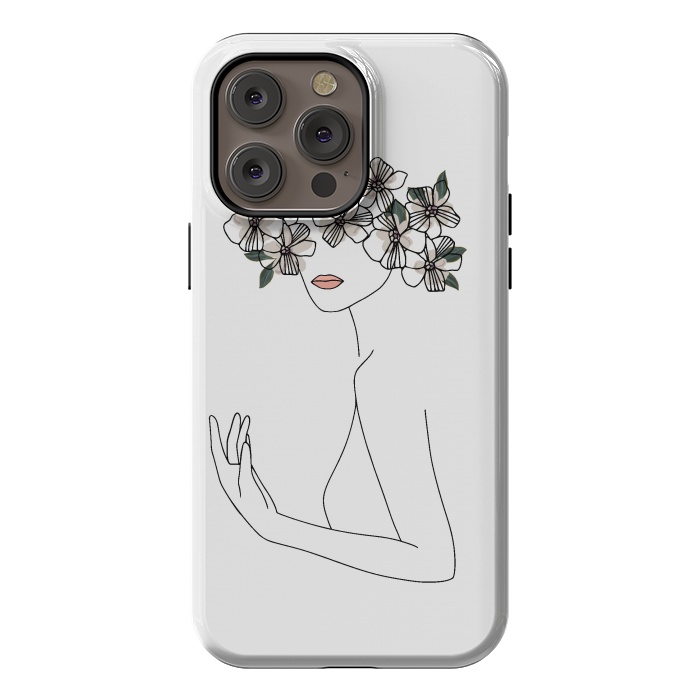iPhone 14 Pro max StrongFit Lineart - Nymph Girl Floral by DaDo ART
