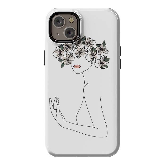 iPhone 14 Plus StrongFit Lineart - Nymph Girl Floral by DaDo ART