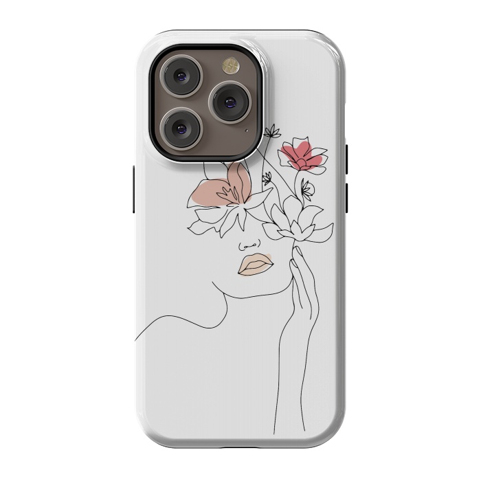 iPhone 14 Pro StrongFit Lineart Girl Flowers by DaDo ART