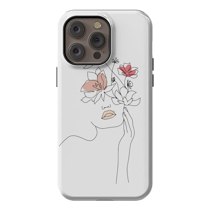iPhone 14 Pro max StrongFit Lineart Girl Flowers by DaDo ART