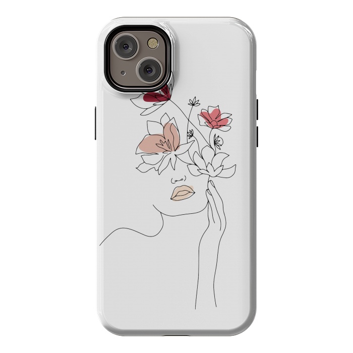 iPhone 14 Plus StrongFit Lineart Girl Flowers by DaDo ART