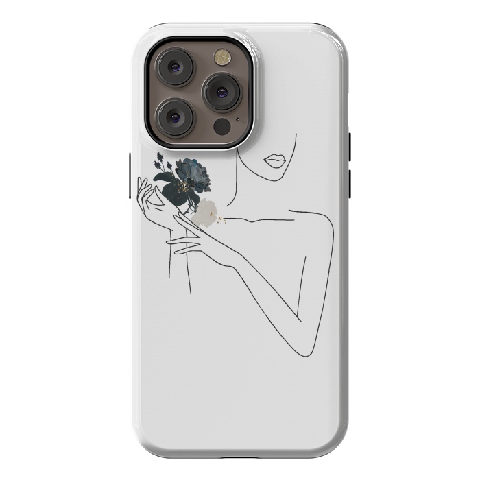 iPhone 14 Pro max StrongFit Lineart Girl With Black Flowers by DaDo ART