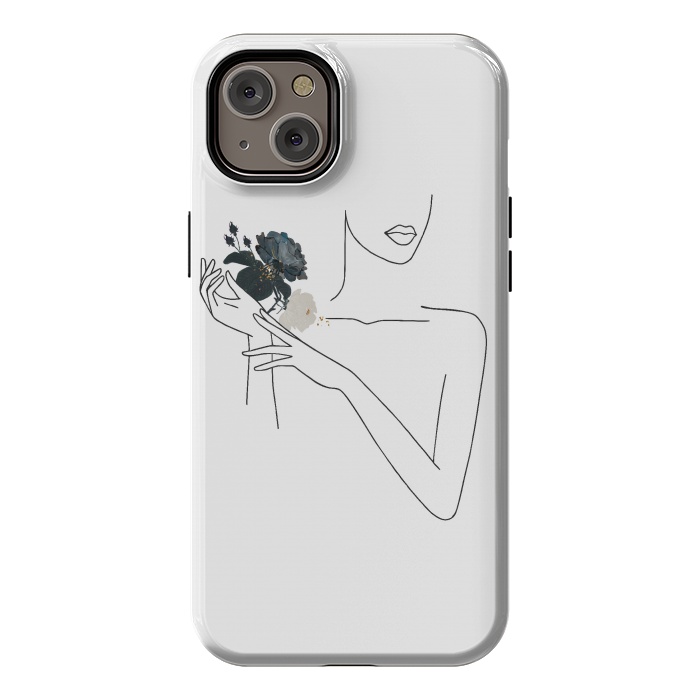 iPhone 14 Plus StrongFit Lineart Girl With Black Flowers by DaDo ART