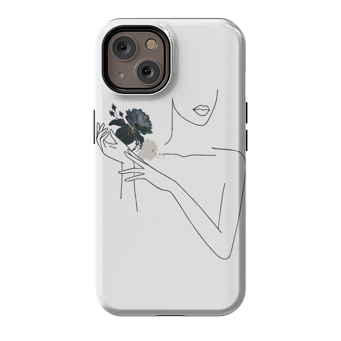iPhone 14 StrongFit Lineart Girl With Black Flowers by DaDo ART
