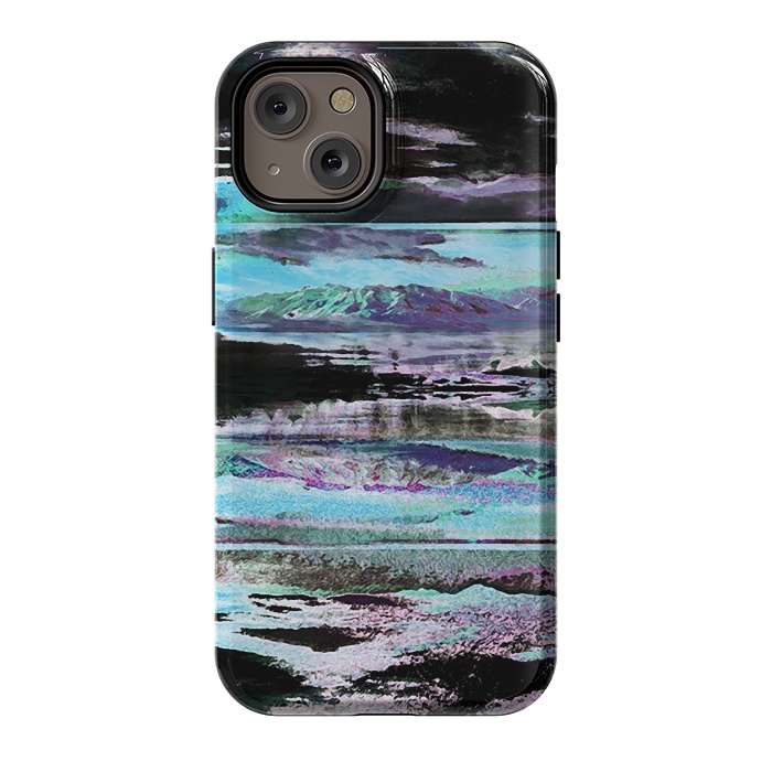 iPhone 14 StrongFit Stylised blue purple mountain landscape by Oana 