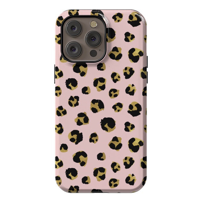 iPhone 14 Pro max StrongFit Pink and gold leopard by Julia Badeeva