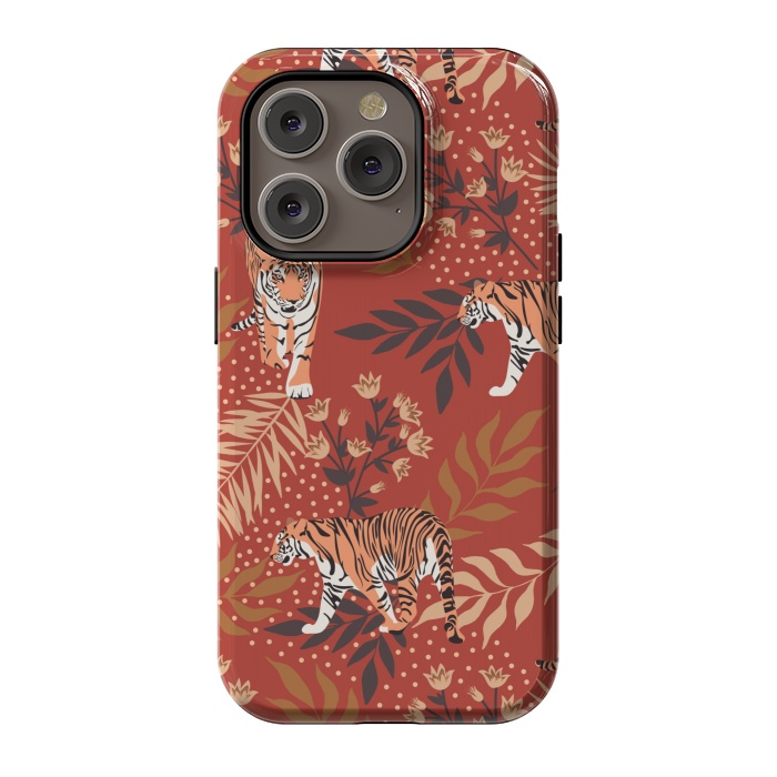 iPhone 14 Pro StrongFit Tigers. Red pattern by Julia Badeeva