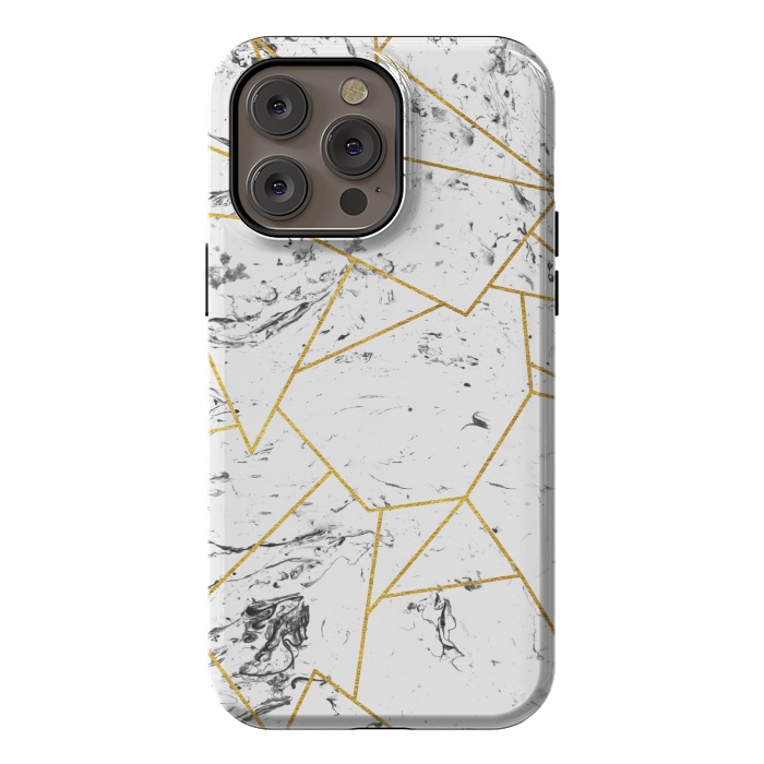 iPhone 14 Pro max StrongFit White marble and gold frame by Julia Badeeva