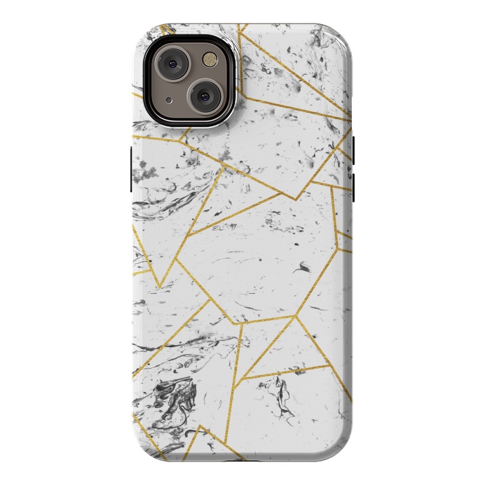 iPhone 14 Plus StrongFit White marble and gold frame by Julia Badeeva