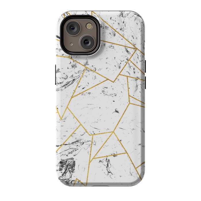 iPhone 14 StrongFit White marble and gold frame by Julia Badeeva