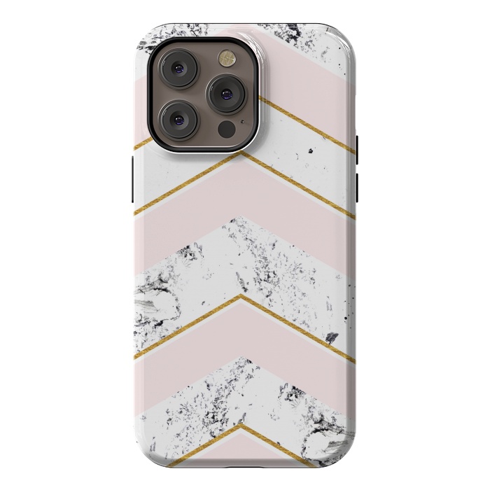 iPhone 14 Pro max StrongFit Marble. Pink and gold by Julia Badeeva