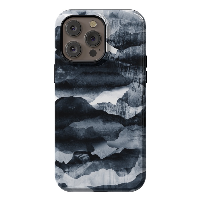 iPhone 14 Pro max StrongFit Dark blue ink mountain landscape art by Oana 