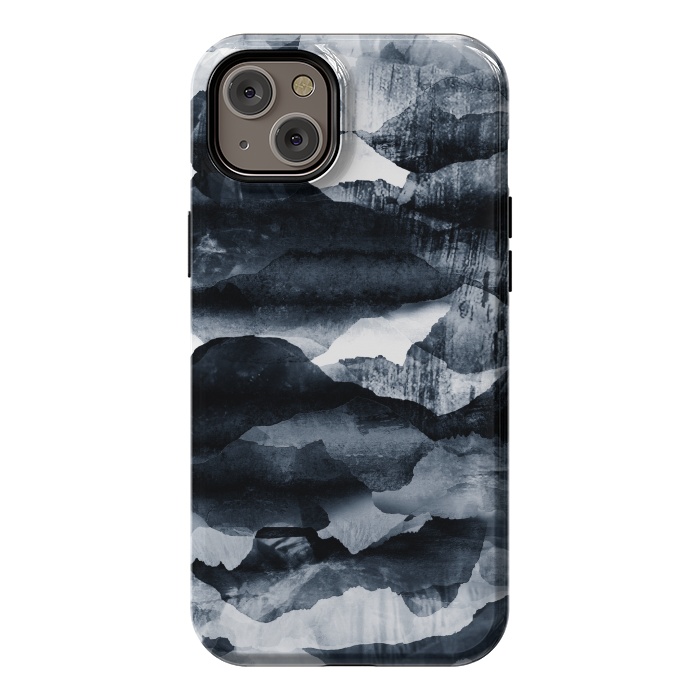 iPhone 14 Plus StrongFit Dark blue ink mountain landscape art by Oana 