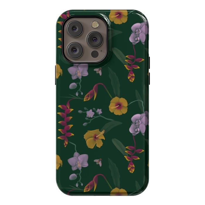 iPhone 14 Pro max StrongFit Heliconia & Hibiscus by Tishya Oedit