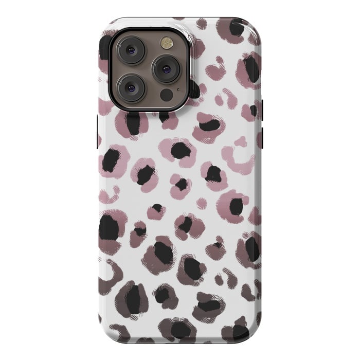 iPhone 14 Pro max StrongFit Pink brown leopard print spots by Oana 