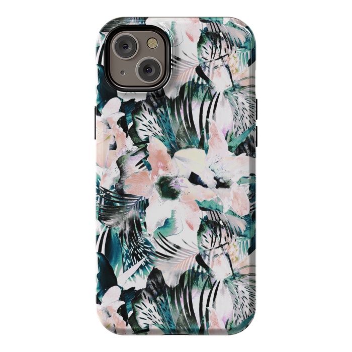 iPhone 14 Plus StrongFit Tropical flowers and palm leaves by Oana 