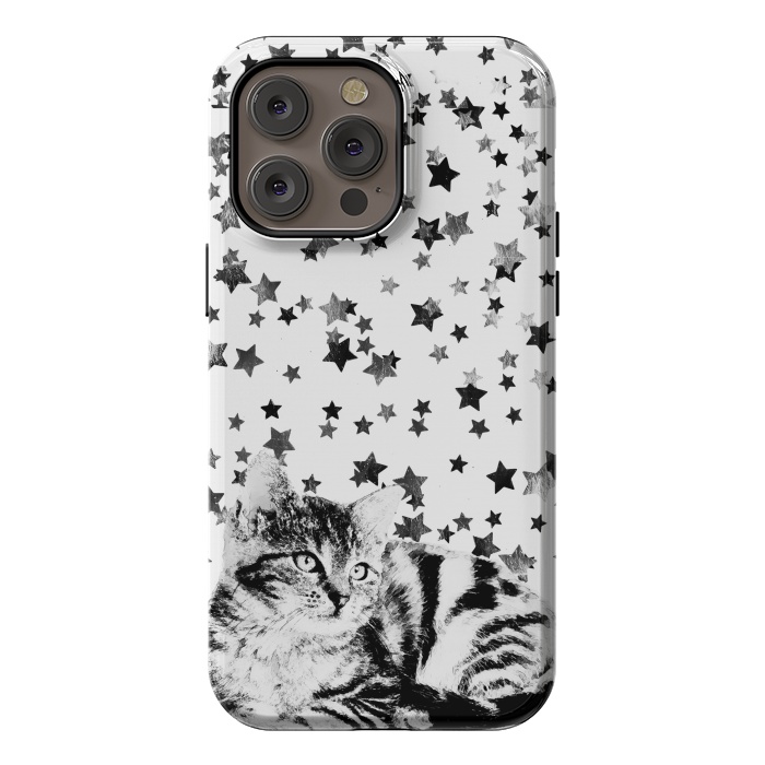 iPhone 14 Pro max StrongFit Cute kitten with silver stars by Oana 