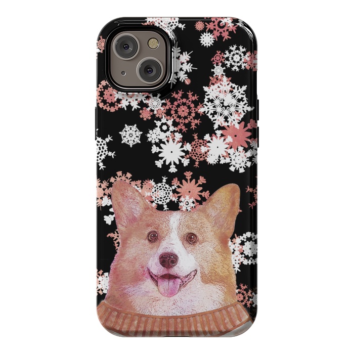 iPhone 14 Plus StrongFit Cute corgi and white rose gold snowflakes by Oana 