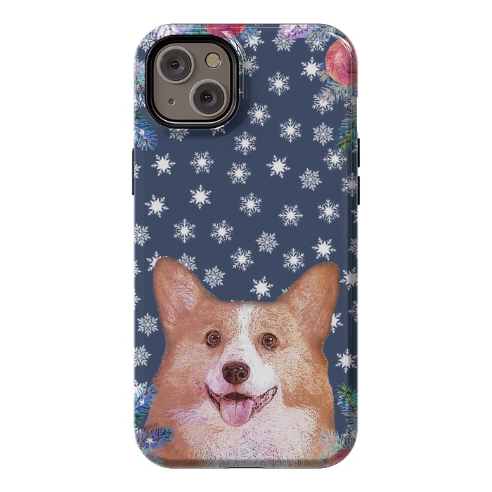 iPhone 14 Plus StrongFit Corgi, snowflakes and winter decorations by Oana 